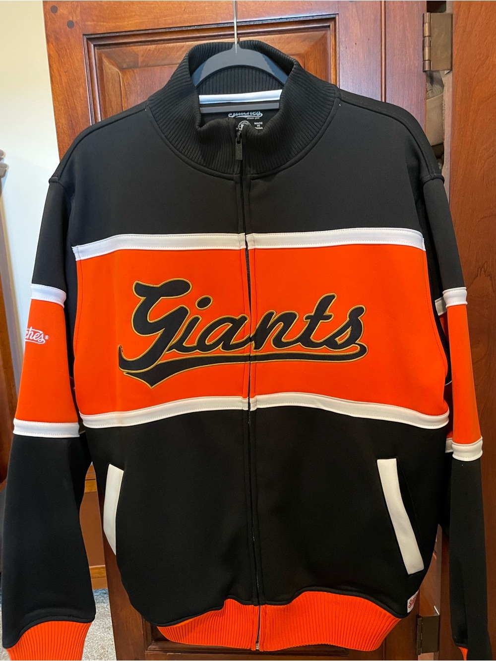 Stitches Black and Orange Giants Full-Zip Bomber Jacket